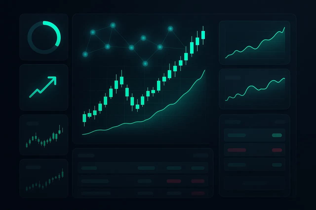 Custom AI trading bot dashboard showing a rising profit curve on crypto and forex markets